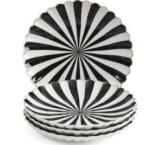 Grace's Teaware Fine Porcelain Scalloped Black White Halloween Salad Plates 4